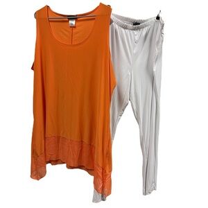 Set Slinky Brand 2 Piece Orange Flowy Cami Tank White Pants Comfort Womens 2X